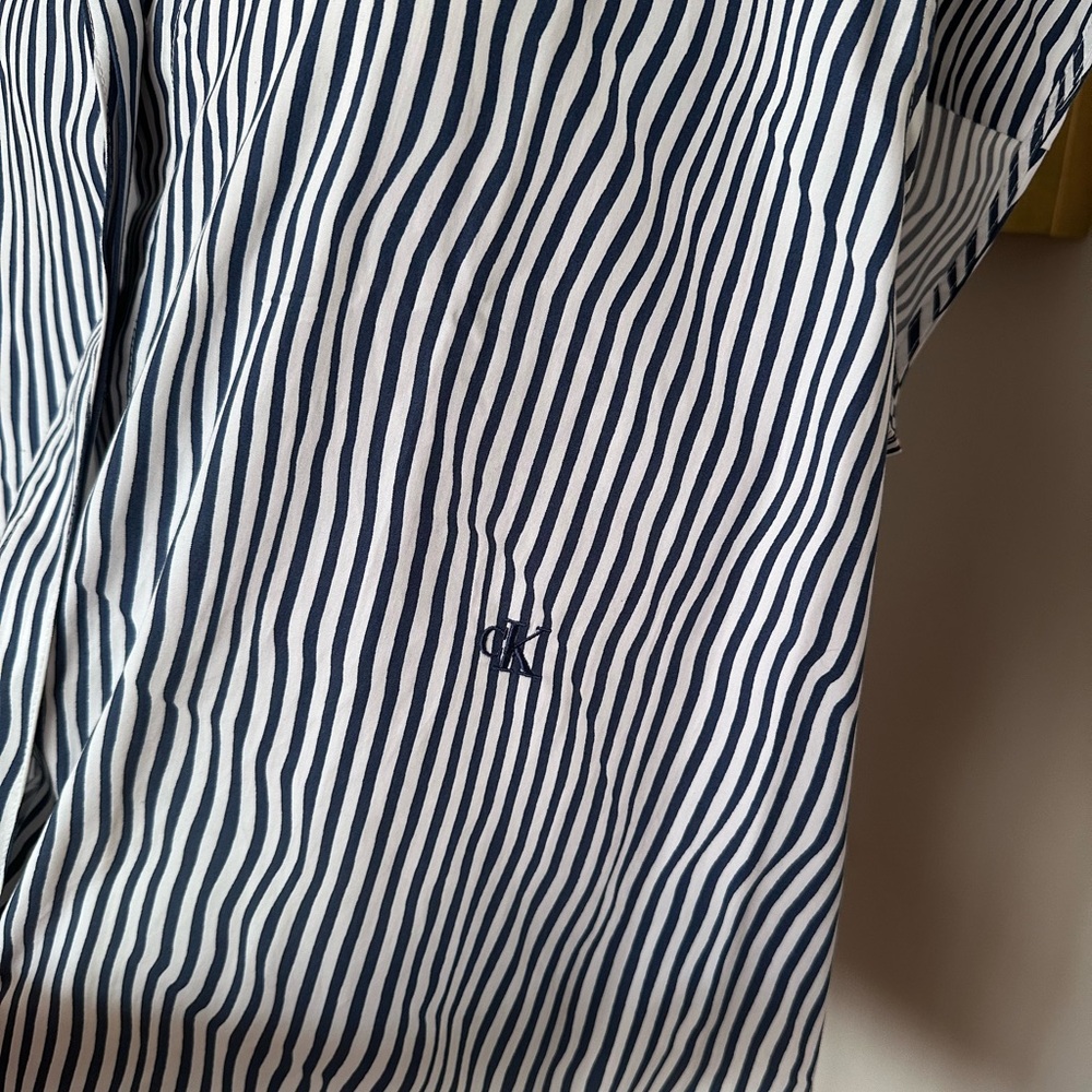 Calvin Klein Blue and White Striped Button Down Shirt - Picture 4 of 10